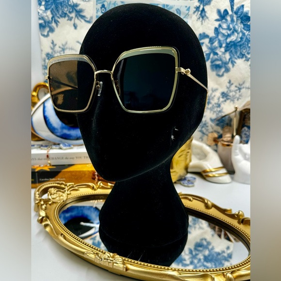 🆕 ALEXANDER MCQUEEN 🧿 NWOT AM0222SK 002 Gold Wire Rim & Silver Metal Sunglass - Picture 8 of 15